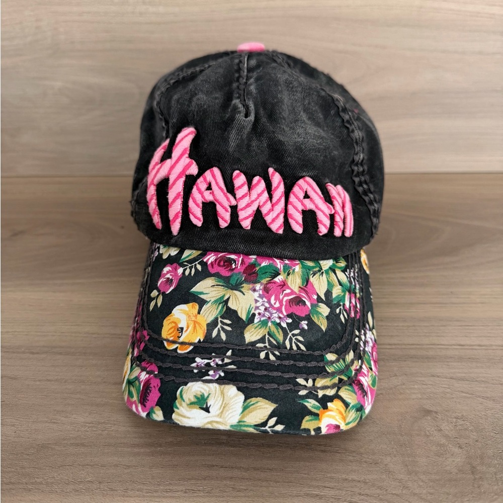 ROBIN RUTH Hawaii Aloha Hat Black Floral Surf Beach Baseball Cap Adjustable